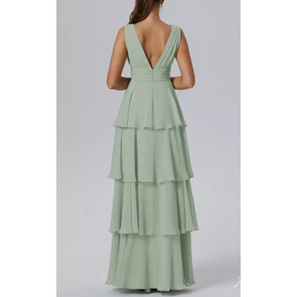 AW BRIDAL 12 L sage green Amabel chiffon formal bridesmaid maxi dress NEW B53 - Picture 2 of 5